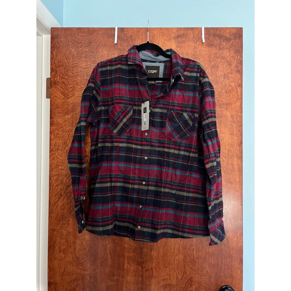 NEW CQR Flannel Shirt Women Large Red Plaid Tactical Cotton Button Down